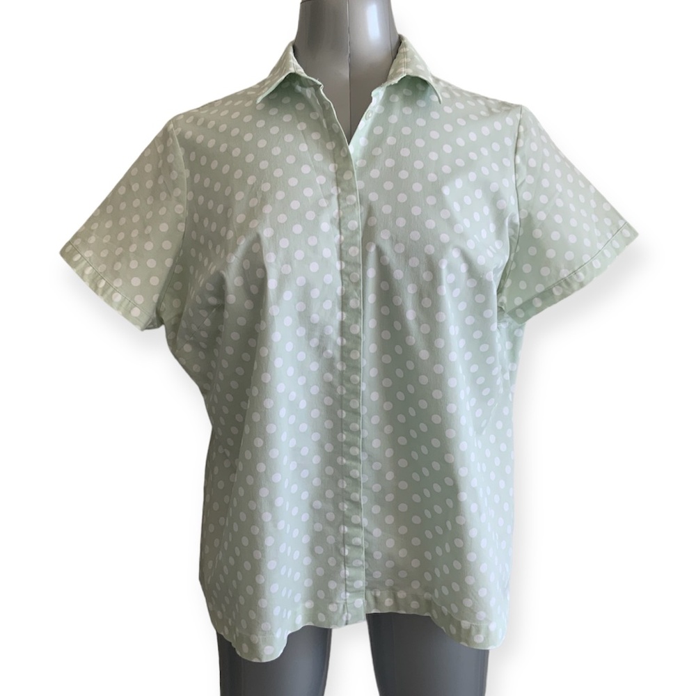 M&S Collection Pastel Green Polka Dots Shirt hidden double button size US 18